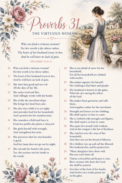 Proverbs 31 - The Virtuous Woman passage - vs 10-31